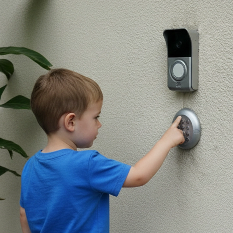 Un petit garçon qui tape le code au digicode