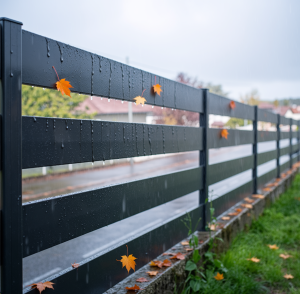 Une clôture en aluminium sous la pluie