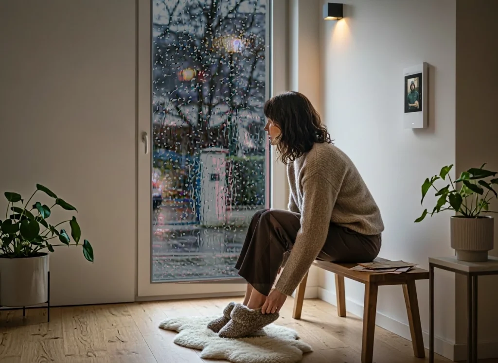 Une femme qui regarde dehors,